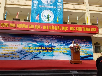 Ông Đàm Xuân Quang – Phó Chánh văn phòng Sở GD&ĐT Hà Nội phát biểu tại buổi phát động